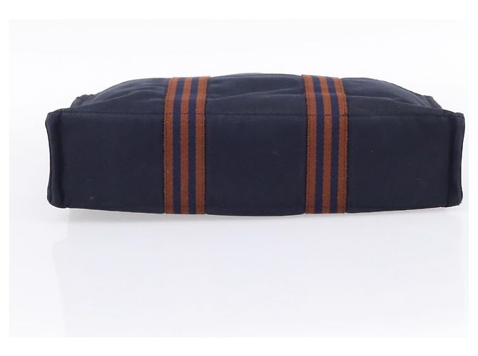 Hermès Borsa HERMES Fourre Tout MM in cotone blu navy argento Auth BA15062 - vista 5