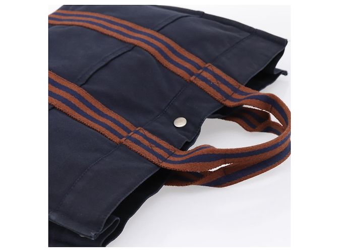 Hermès Borsa HERMES Fourre Tout MM in cotone blu navy argento Auth BA15062 - vista 6
