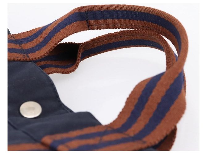 Hermès Borsa HERMES Fourre Tout MM in cotone blu navy argento Auth BA15062 - vista 8