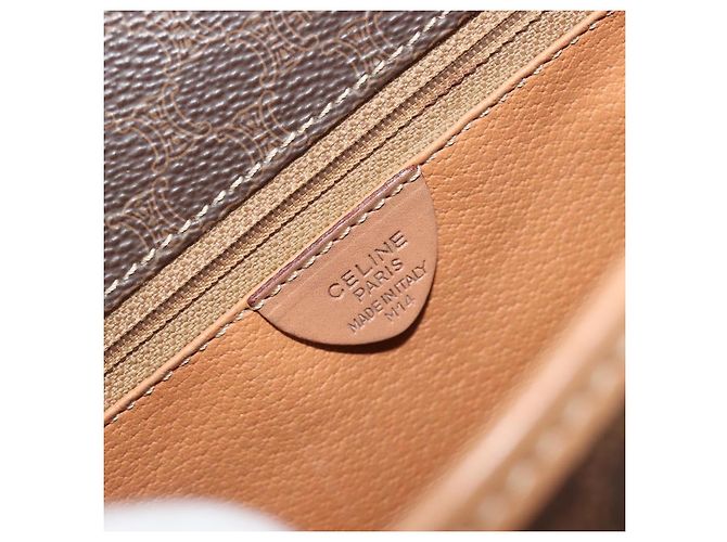 Céline Borsa a tracolla CELINE Macadam Canvas PVC Leather Brown Gold Auth 198300 Marrone D'oro - vista 12