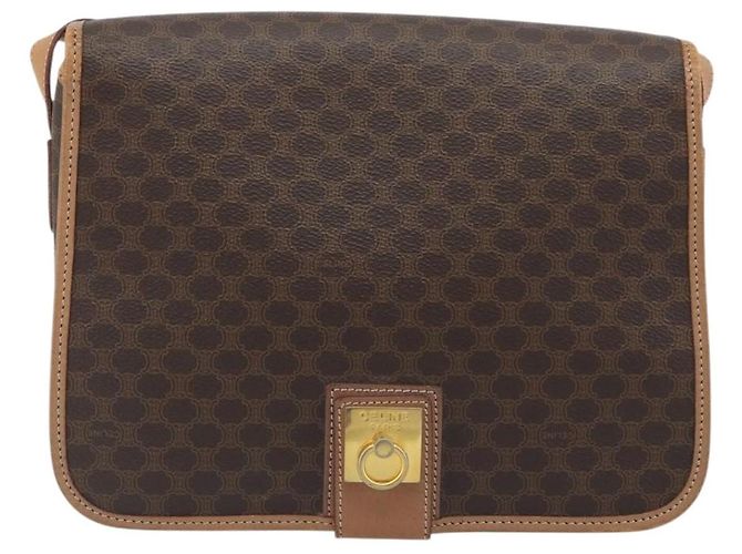 Céline Borsa a tracolla CELINE Macadam Canvas PVC Leather Brown Gold Auth 198300 Marrone D'oro - vista 13