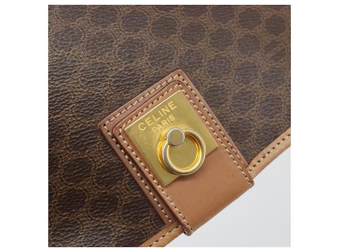 Céline Borsa a tracolla CELINE Macadam Canvas PVC Leather Brown Gold Auth 198300 Marrone D'oro - vista 19