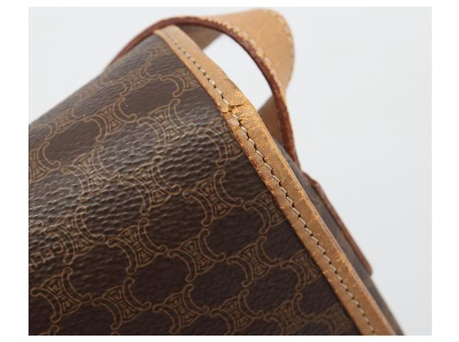 Céline Borsa a tracolla CELINE Macadam Canvas PVC Leather Brown Gold Auth 198300 Marrone D'oro - vista 9