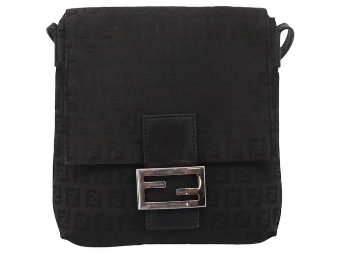 Borsa a tracolla FENDI Zucchino Canvas Mamma Baguette Nera 8BT075 Auth 196407A Nero Argento - vista 13