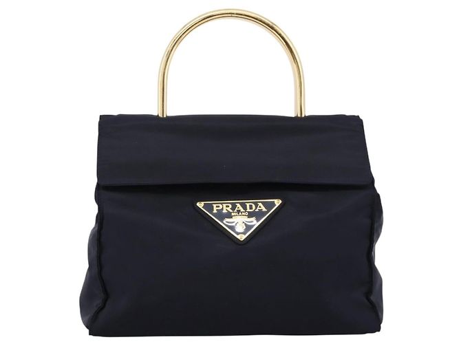 Borsa a mano PRADA Pocono Nylon Navy Gold Auth mr2836 D'oro Blu navy - vista 13