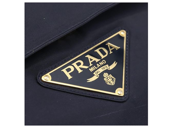 Borsa a mano PRADA Pocono Nylon Navy Gold Auth mr2836 D'oro Blu navy - vista 17