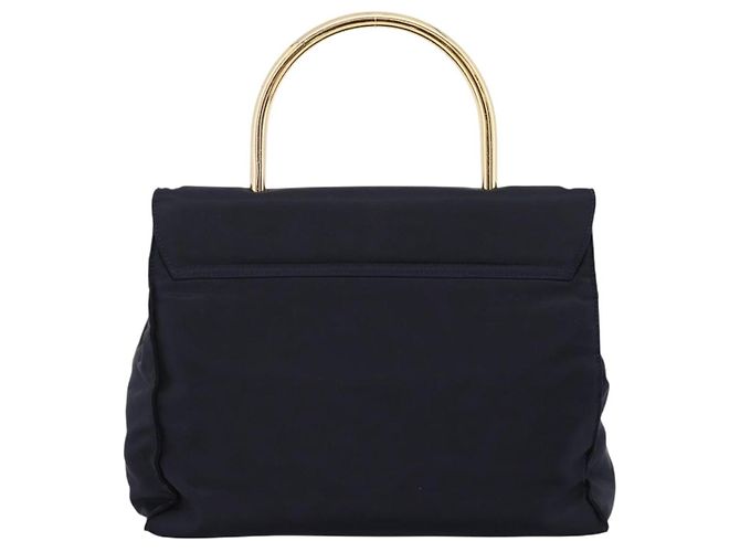Borsa a mano PRADA Pocono Nylon Navy Gold Auth mr2836 D'oro Blu navy - vista 2