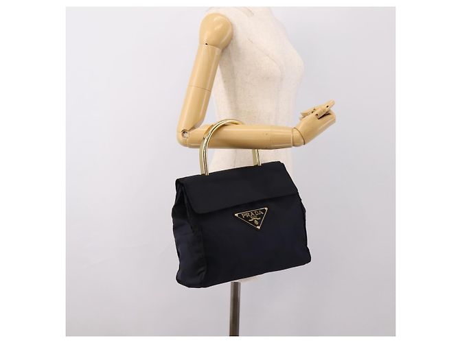 Borsa a mano PRADA Pocono Nylon Navy Gold Auth mr2836 D'oro Blu navy - vista 22