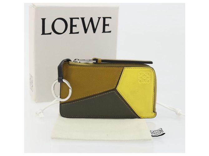 LOEWE Tarjetero Puzzle de piel marrón plata Auth 197014A Castaño - vista 12