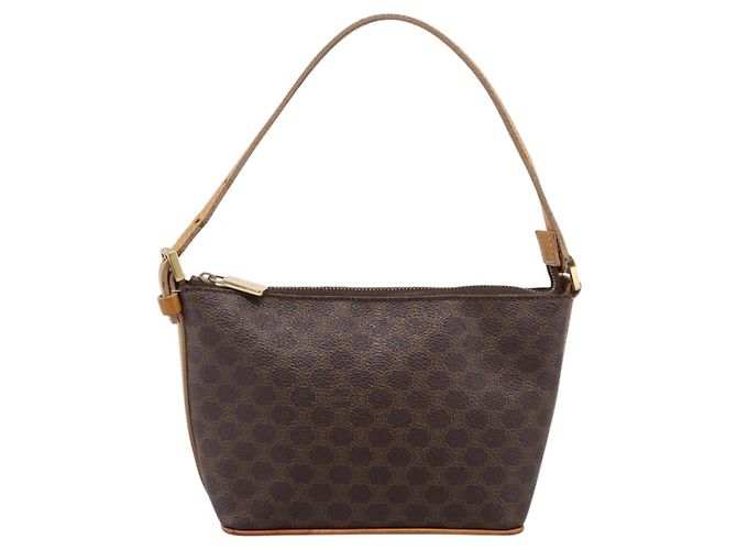 Céline Pouch CELINE Macadam Canvas PVC Leather Brown Gold Auth mr2827 Marrone D'oro - vista 13