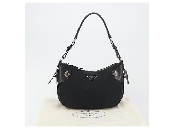 PRADA Schultertasche Nylon Leder Schwarz Silber Auth am12415V - Ansicht 12