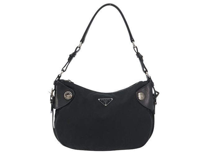 PRADA Schultertasche Nylon Leder Schwarz Silber Auth am12415V - Ansicht 13