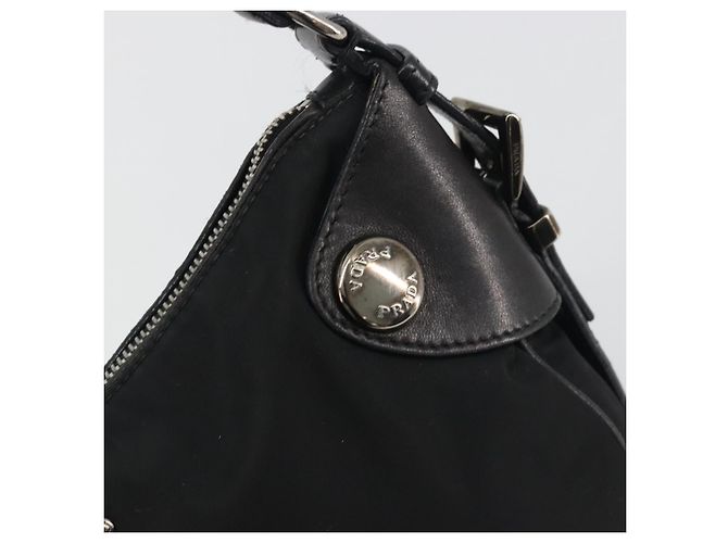 PRADA Schultertasche Nylon Leder Schwarz Silber Auth am12415V - Ansicht 18