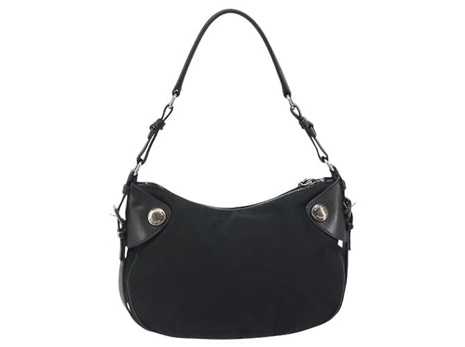PRADA Schultertasche Nylon Leder Schwarz Silber Auth am12415V - Ansicht 2