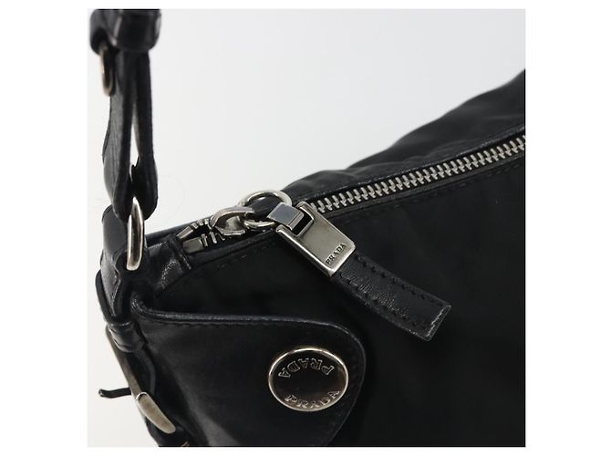 PRADA Schultertasche Nylon Leder Schwarz Silber Auth am12415V - Ansicht 20