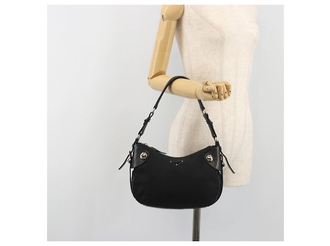 PRADA Schultertasche Nylon Leder Schwarz Silber Auth am12415V - Ansicht 26