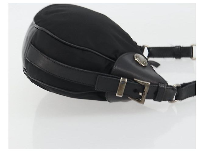 PRADA Schultertasche Nylon Leder Schwarz Silber Auth am12415V - Ansicht 3