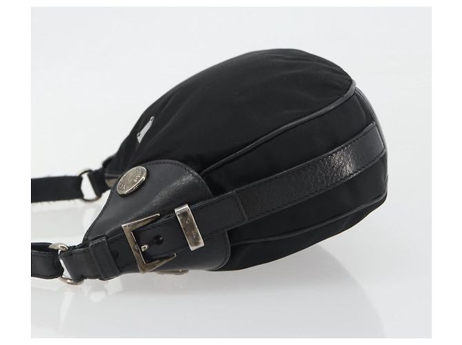PRADA Schultertasche Nylon Leder Schwarz Silber Auth am12415V - Ansicht 4