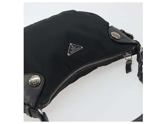 PRADA Schultertasche Nylon Leder Schwarz Silber Auth am12415V - Ansicht 6