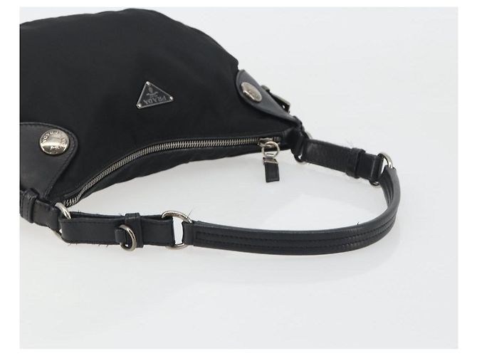 PRADA Schultertasche Nylon Leder Schwarz Silber Auth am12415V - Ansicht 7