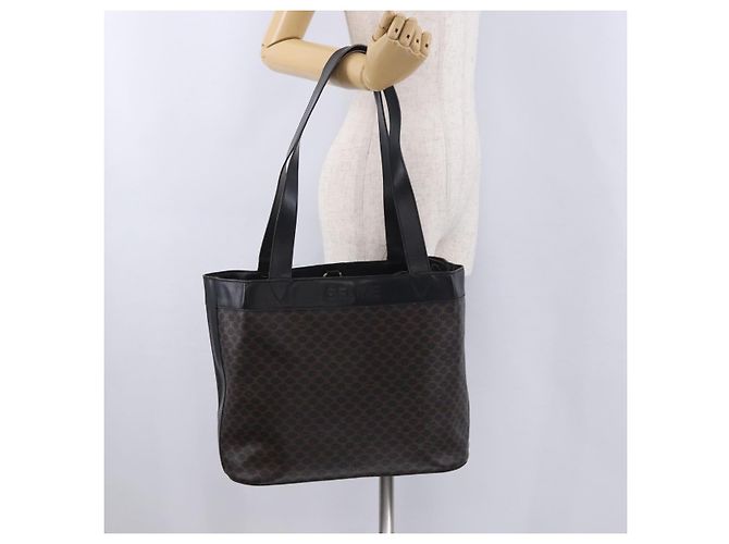 Céline Borsa Tote CELINE Macadam Canvas PVC Pelle Nero Oro Auth BA15122 D'oro - vista 23