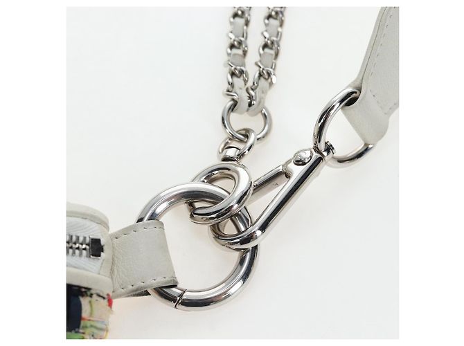 Borsa a tracolla CHANEL Chain Matelasse tweed White Silver CC Auth 195515M Argento Bianco - vista 10