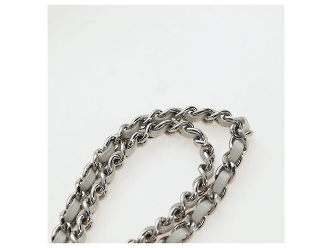 Borsa a tracolla CHANEL Chain Matelasse tweed White Silver CC Auth 195515M Argento Bianco - vista 14