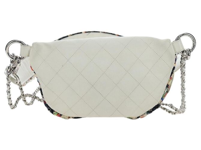 Borsa a tracolla CHANEL Chain Matelasse tweed White Silver CC Auth 195515M Argento Bianco - vista 2