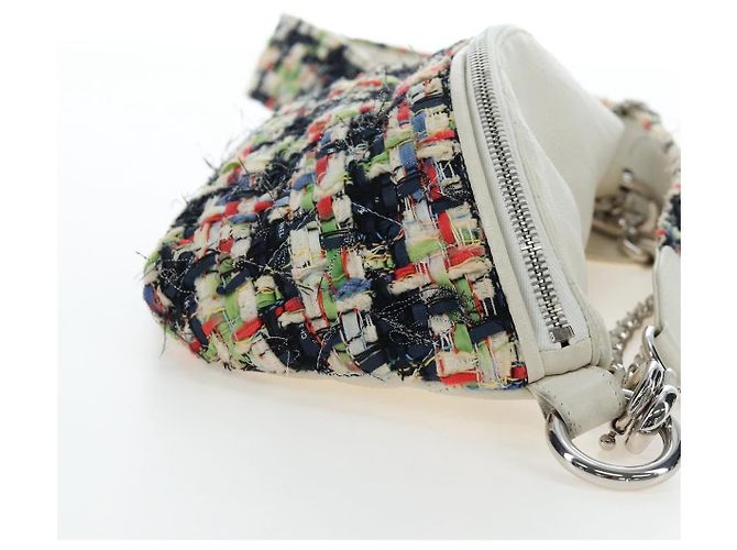 Borsa a tracolla CHANEL Chain Matelasse tweed White Silver CC Auth 195515M Argento Bianco - vista 4