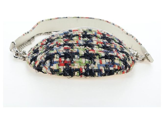 Borsa a tracolla CHANEL Chain Matelasse tweed White Silver CC Auth 195515M Argento Bianco - vista 5
