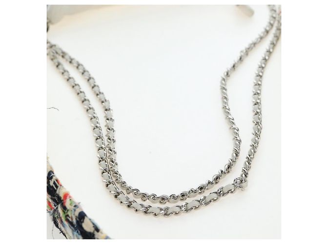 Borsa a tracolla CHANEL Chain Matelasse tweed White Silver CC Auth 195515M Argento Bianco - vista 7