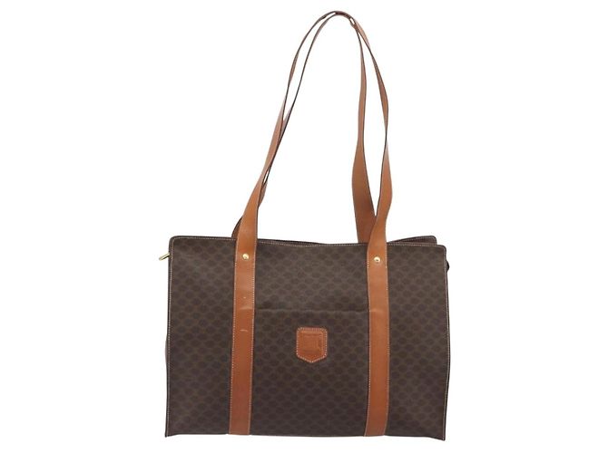 Céline Borsa Tote CELINE Macadam PVC Pelle Marrone Tono Oro Auth BA14854A - vista 13