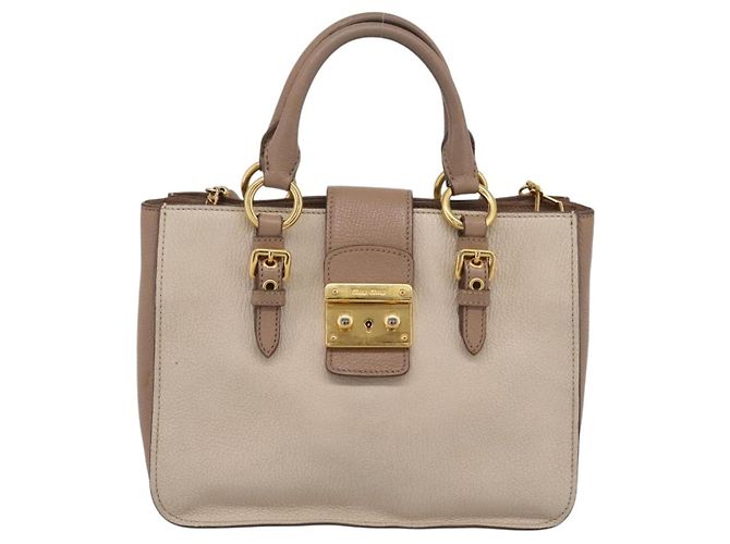 Borsa a mano Miu Miu in pelle 2way Beige Gold Auth ka5783A D'oro - vista 13