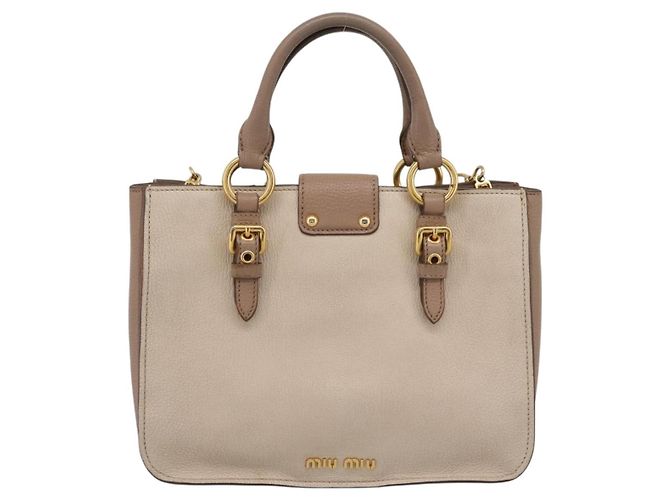 Borsa a mano Miu Miu in pelle 2way Beige Gold Auth ka5783A D'oro - vista 2