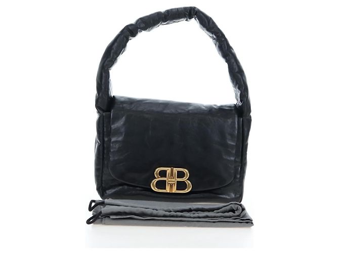 Borsa Sling Monaco BALENCIAGA Pelle Nero Oro 787896 Auth 196040M D'oro - vista 12