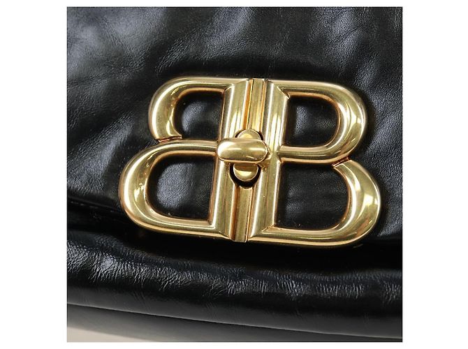 Borsa Sling Monaco BALENCIAGA Pelle Nero Oro 787896 Auth 196040M D'oro - vista 19