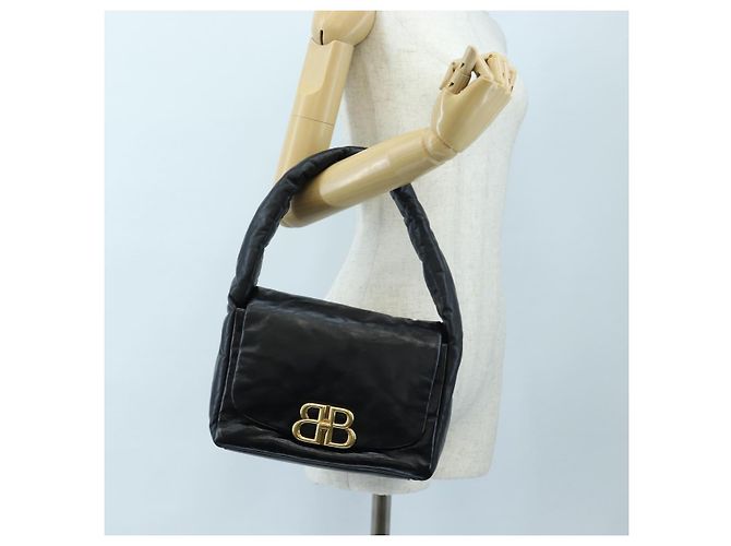 Borsa Sling Monaco BALENCIAGA Pelle Nero Oro 787896 Auth 196040M D'oro - vista 27