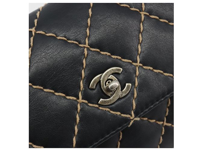 Borsa a tracolla con catena CHANEL Wild Stitch in pelle nera e oro CC Auth 198302V Nero D'oro - vista 18