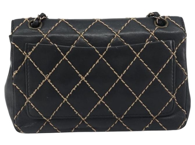 Borsa a tracolla con catena CHANEL Wild Stitch in pelle nera e oro CC Auth 198302V Nero D'oro - vista 2