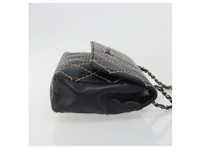 Borsa a tracolla con catena CHANEL Wild Stitch in pelle nera e oro CC Auth 198302V Nero D'oro - vista 3