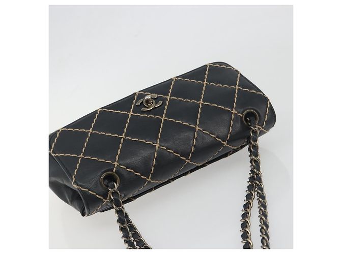 Borsa a tracolla con catena CHANEL Wild Stitch in pelle nera e oro CC Auth 198302V Nero D'oro - vista 6