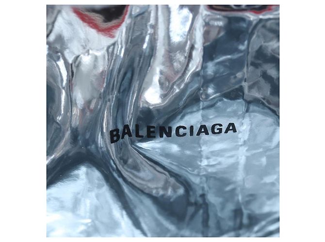 BALENCIAGA Chips Bag Clutch Bag Beschichtetes Canvas Rot Silber Auth 196449SAM - Ansicht 17