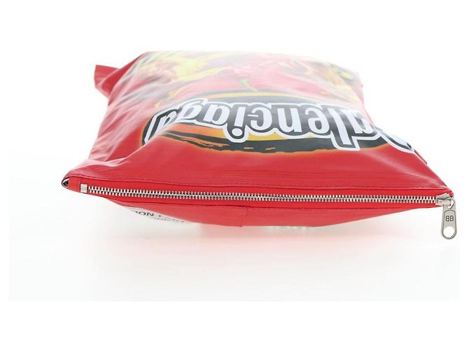 BALENCIAGA Chips Bag Clutch Bag Beschichtetes Canvas Rot Silber Auth 196449SAM - Ansicht 6