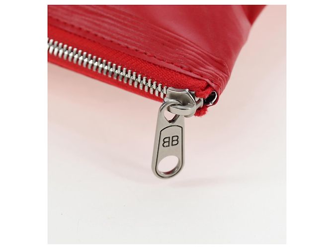 BALENCIAGA Chips Bag Clutch Bag Beschichtetes Canvas Rot Silber Auth 196449SAM - Ansicht 9