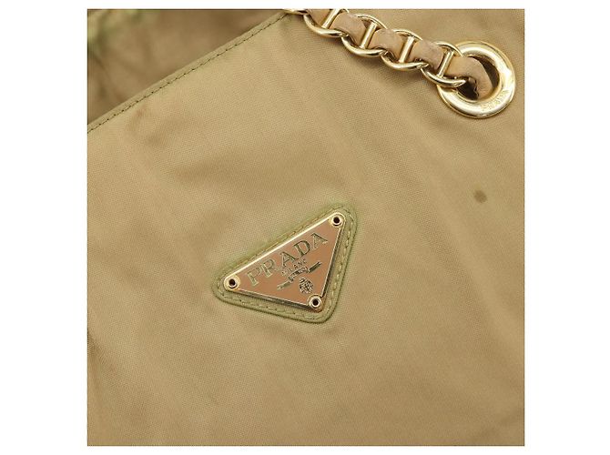 PRADA Chain Tote Bag Nylon Beige Gold Auth 194329 Golden - Ansicht 17