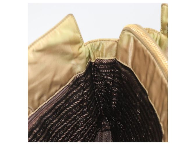 PRADA Chain Tote Bag Nylon Beige Gold Auth 194329 Golden - Ansicht 19