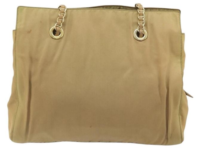 PRADA Chain Tote Bag Nylon Beige Gold Auth 194329 Golden - Ansicht 2