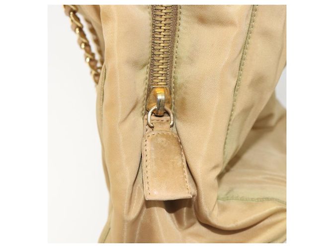 PRADA Chain Tote Bag Nylon Beige Gold Auth 194329 Golden - Ansicht 23