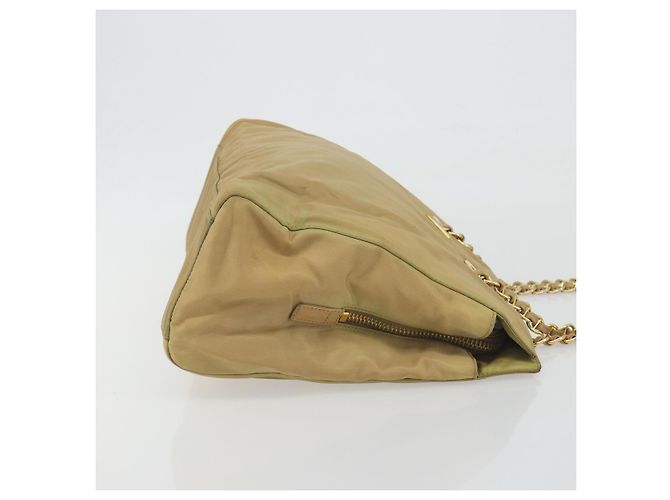 PRADA Chain Tote Bag Nylon Beige Gold Auth 194329 Golden - Ansicht 3