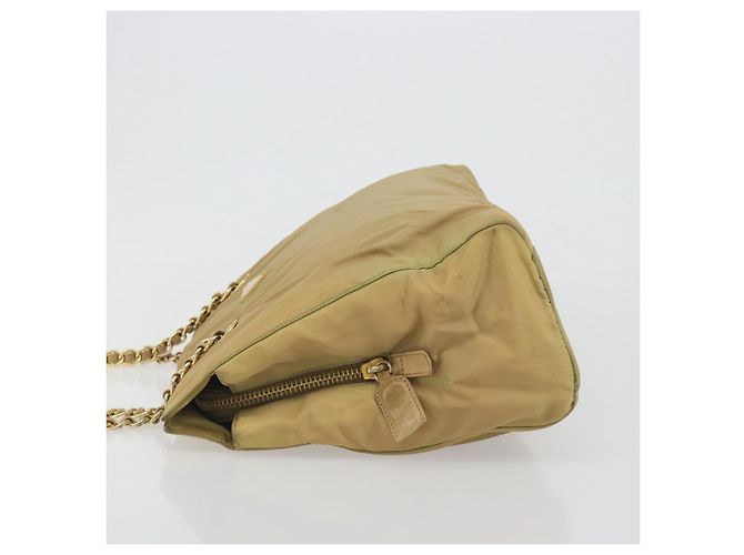 PRADA Chain Tote Bag Nylon Beige Gold Auth 194329 Golden - Ansicht 4